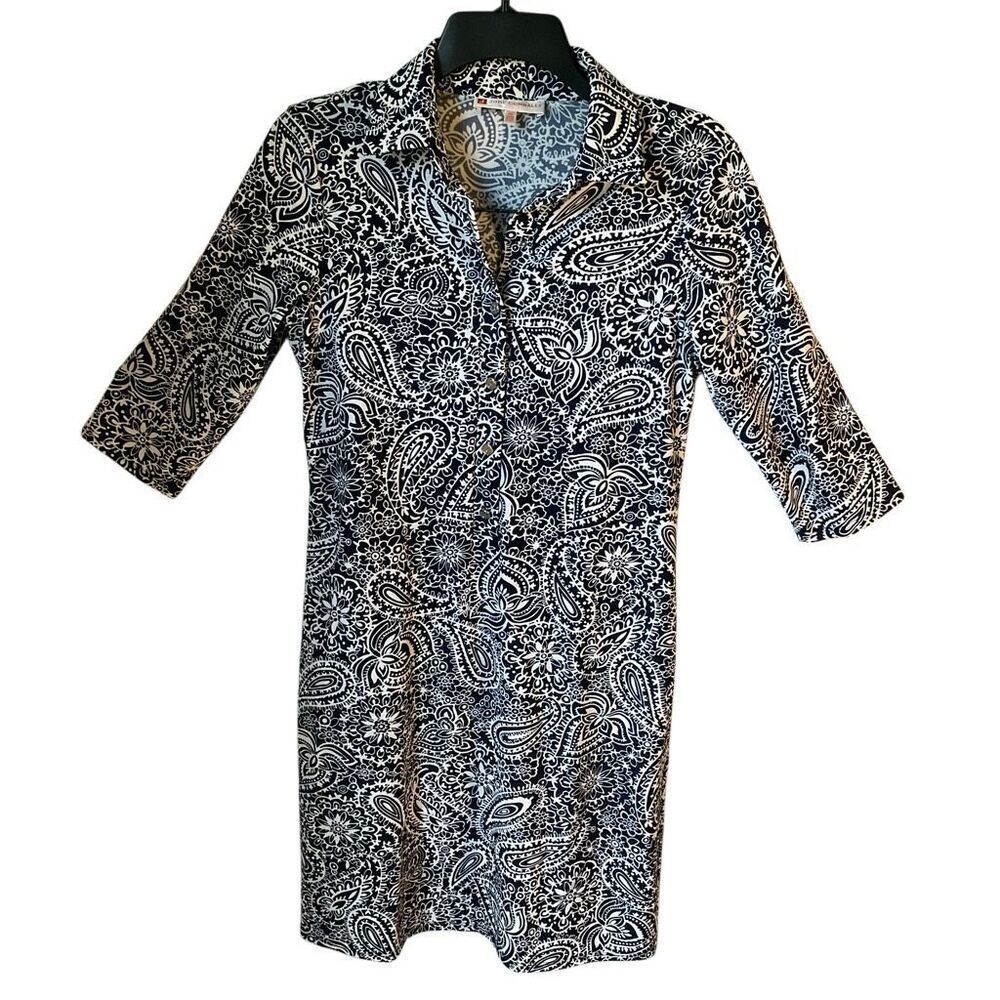 Jude Connally Pullover Navy and White Paisley Dress. XS. Preppy Gorgeous